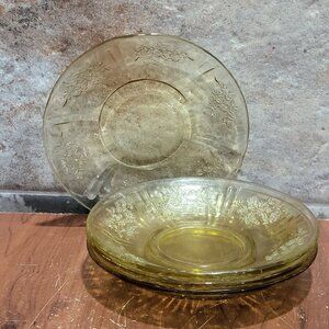 Amber Depression Glass Saucers Small Bowls Sharon Cabbage Rose Set of 4